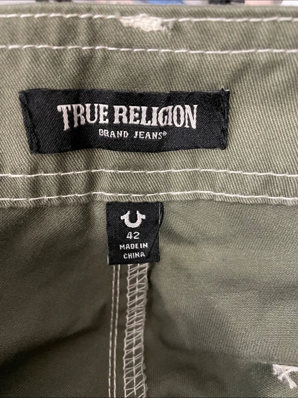 True Religion Men's Olive Cargo Pants with Multiple Pockets
